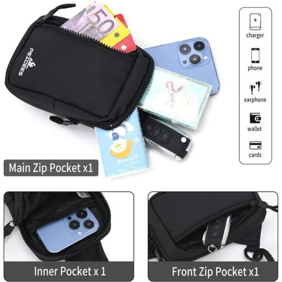 Peicees Mini Crossbody Sling Bag for Men Women Travel Running Shoulder Bag - Picture 4 of 8